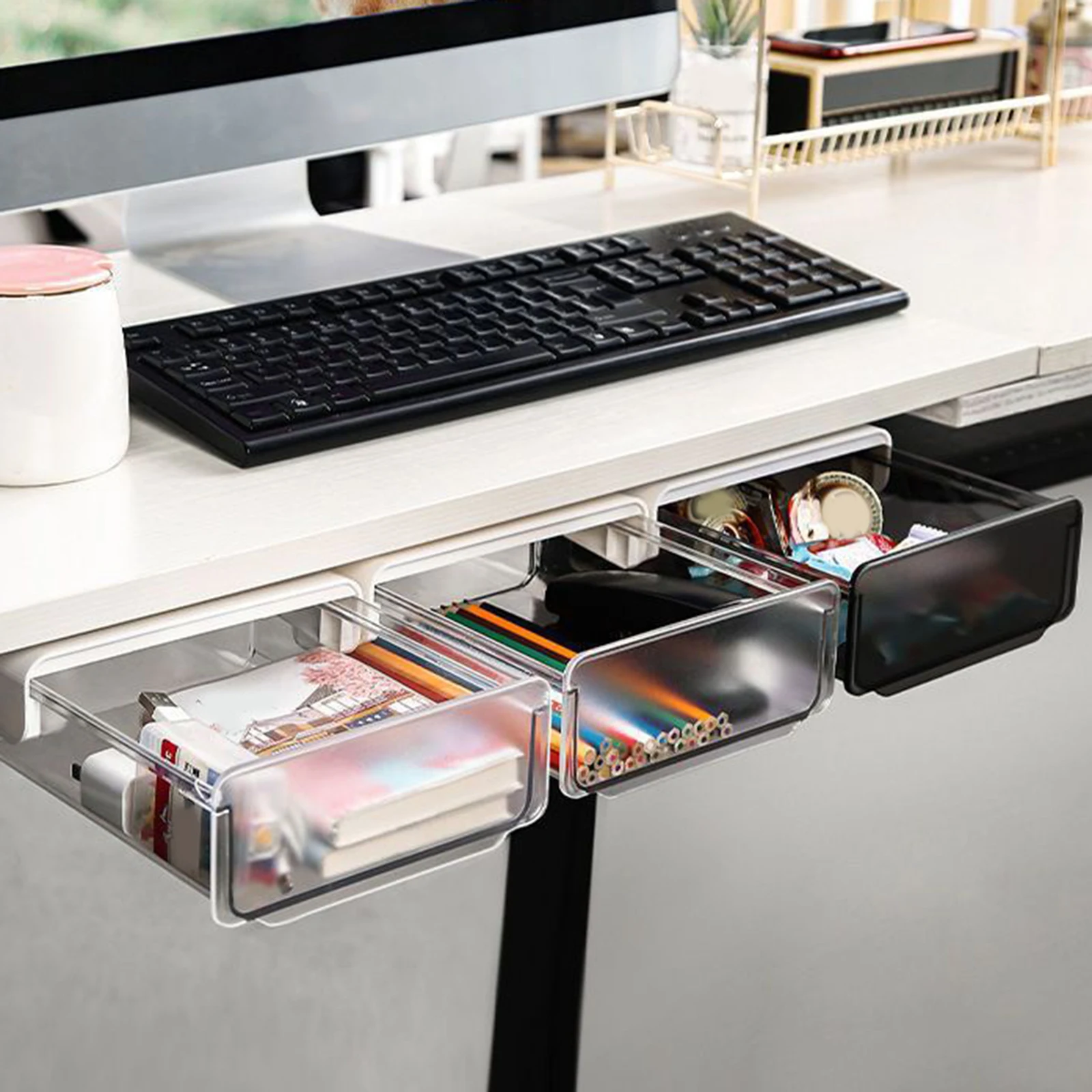 Office Kitchen Home under Desk Drawer Storage Organizer Small Drawer Clear Storage Tray desk organizer,storage organizer