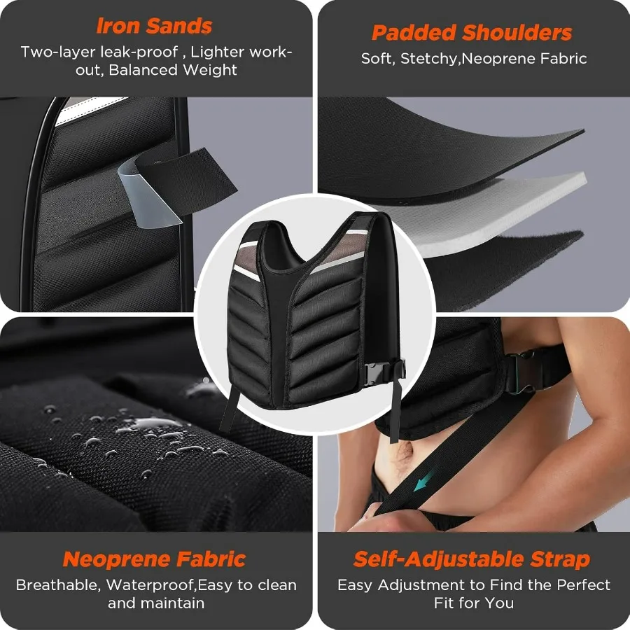 Weighted Vest for Men and Women with Reflective Stripes 15LB Adjustable Buckle Straps Weight Vests for Strength Training, Runnin