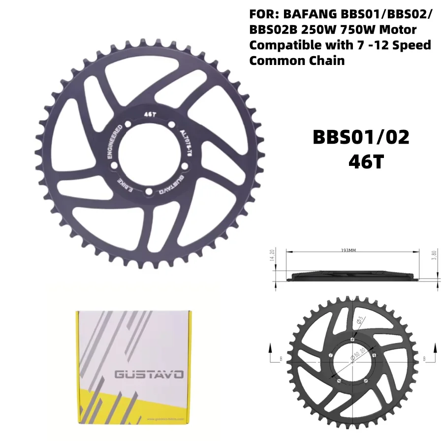 GUSTAVO Elektrofahrrad-Kettenblatt Motorisiertes Fahrradkettenrad 42T 44T 46T 48T 52T für BAFANG BBS/M625 Mittelmotor 250W 750W – Detail 10
