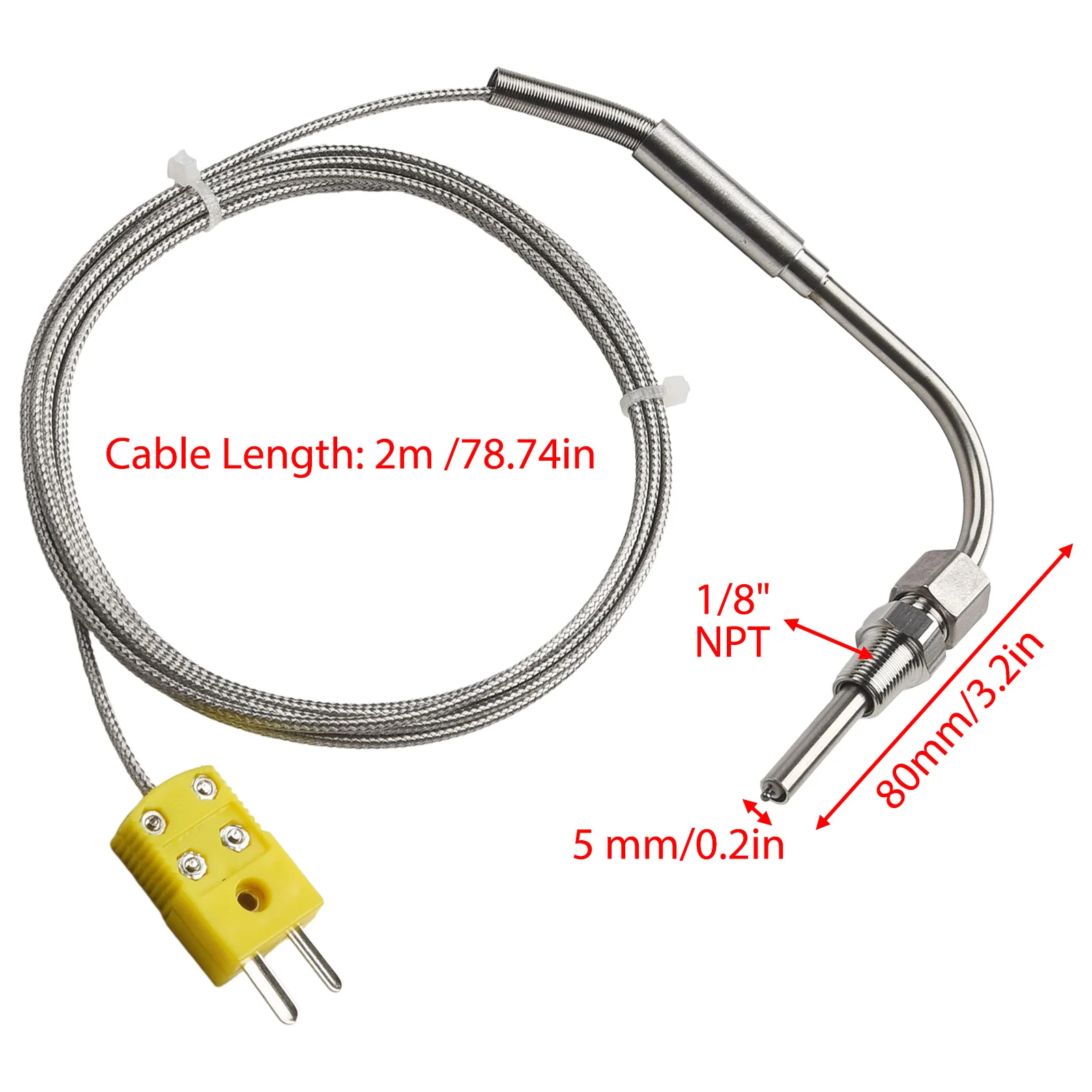 

Exhaust Probe K Type Thermocouple Stainless Steel 1/8\\\" 2m /78.74inch High Temperature Sensors 5 Mm/0.2 Inch