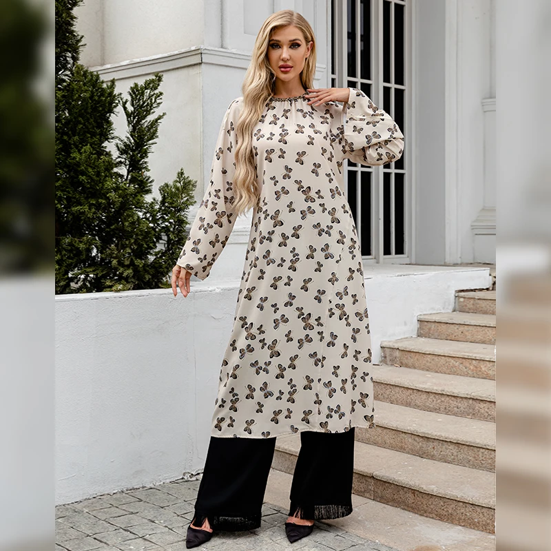 Hijab Muslim Dress Women Floral Print Trumpet Sleeve Modest Dress African Dresses For Women Abaya Dubai Femme Musulmane Ramadan
