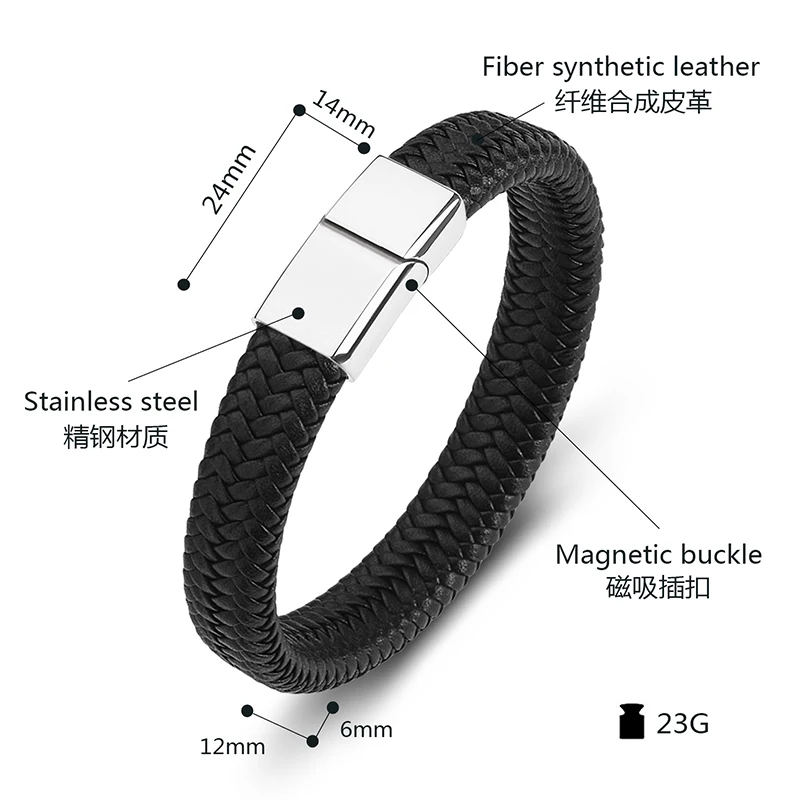 Bracelet jewelry Punk Men Jewelry Red Braided Leather Bracelet Stainless Steel Magnetic Clasp Women Bangles Gift 161