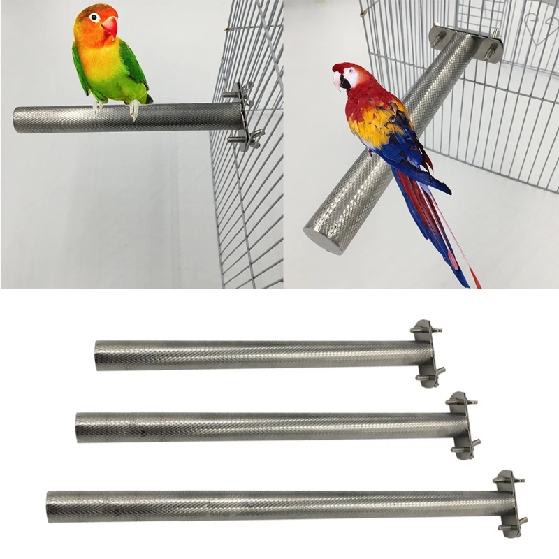 Bird Perch Parrot Stainless Steel Stand with Rhombic Pattern Anti-Slip Grinding Claw Bar for Small Medium Birds 3 Sizes
