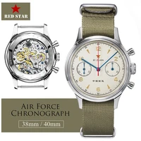 RED STAR 38mm Men's 1963 Chronograph Mechanical Watch Pilot with Seagull Movement ST1901 Air Force Aviation Sapphire Goose 40mm 1
