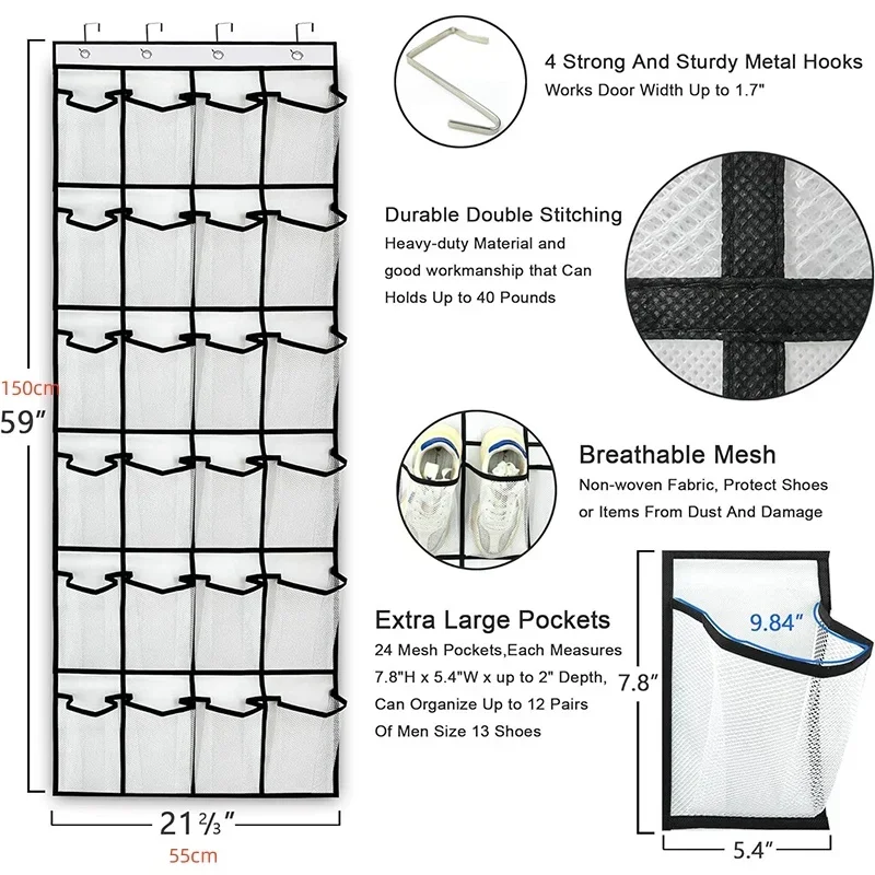 12/24 Pocket Shoes Organizer Rack Hanging Bag Wall Mounted Shoe Holder Hanging Over the Door Behind Closet Organizer Storage Bag 6