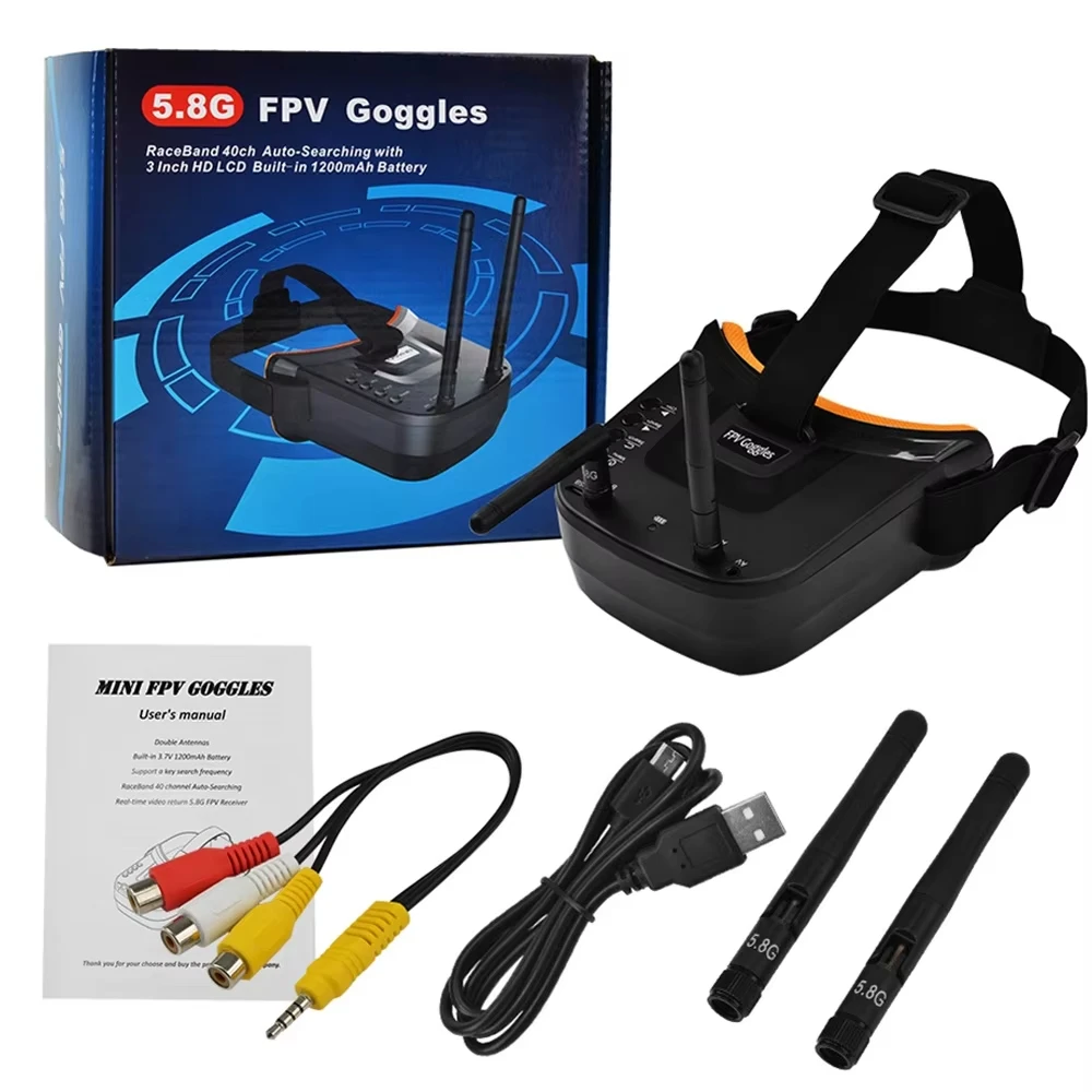 Utilisateur portant le casque vidéo HD VR009 pour drone FPV avec câble d'alimentation