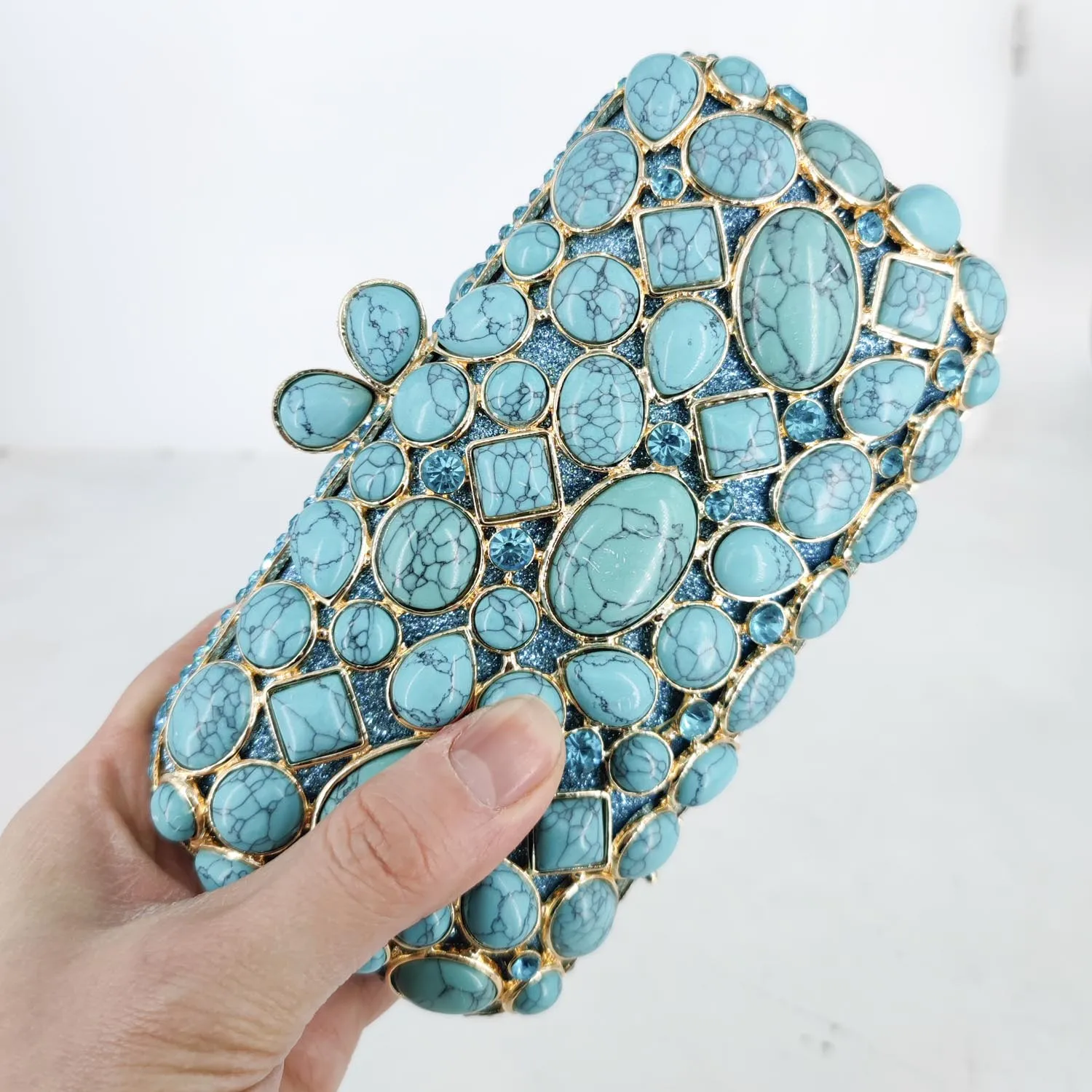 Boutique De FGG Bolsos De noche con piedra De ágata sintética turquesa mujer, bolsos De fiesta formales con diamantes imitación| | - AliExpress