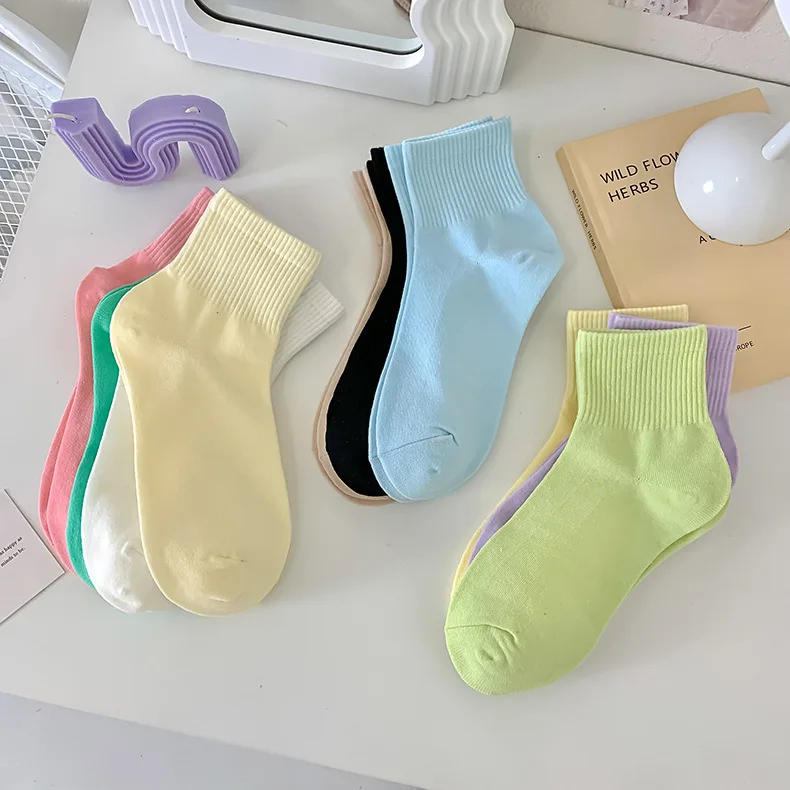 

Socks for Women Short Breathable Classic Fashion Women's Cotton Sock Solid Color Soft Casual Candy Color Crew Sox 10 Pairs