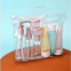 Compact 9 - Piece Leak - Proof Travel Toiletry Kit with Refillable Bottles & Containers (Candy color)