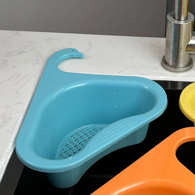 

Sink Swan Drain Basket Household Punch-free Kitchen Vegetable Washing Multi-functional Pool Triangular Plastic Water Filter Rack