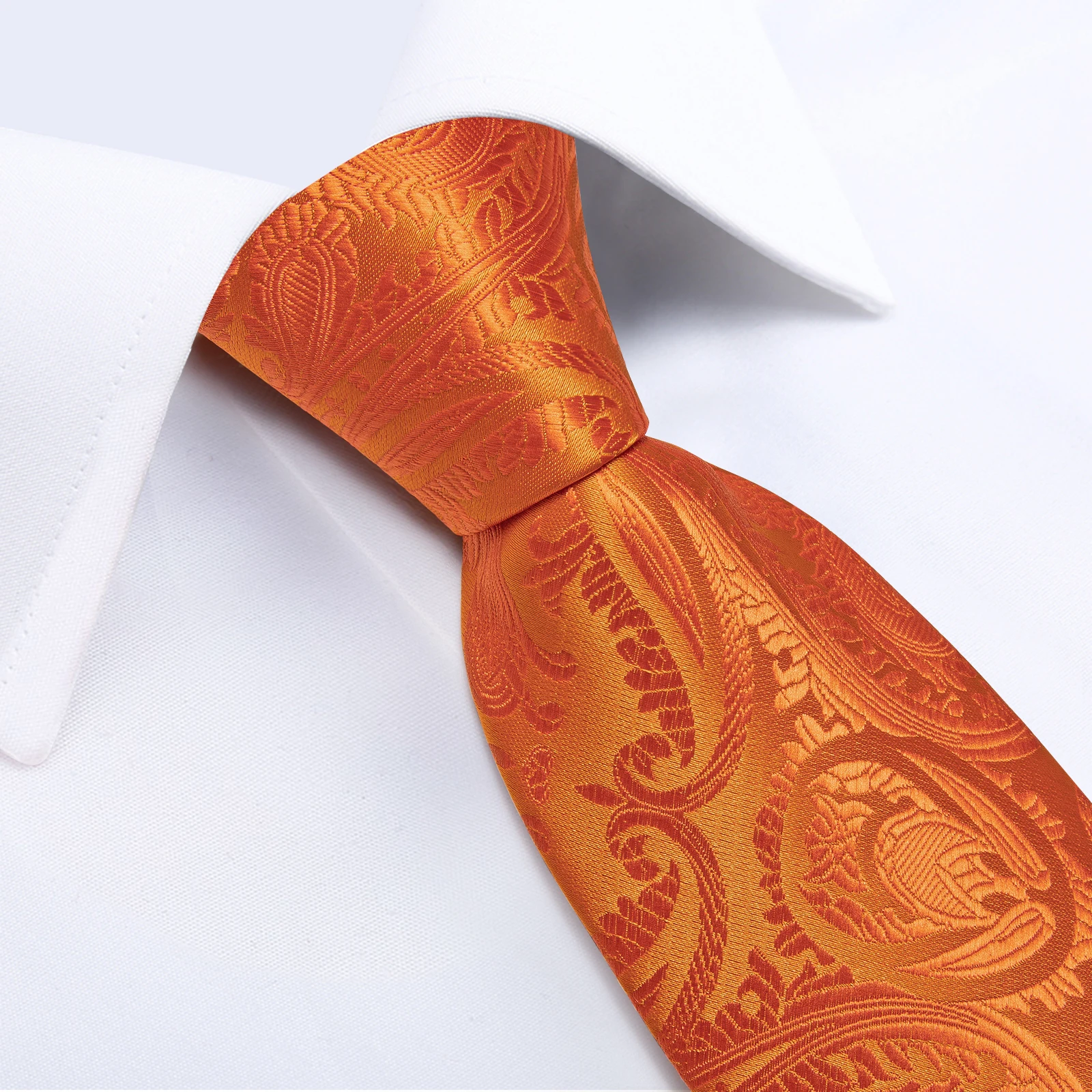 8cm Orange Paisley Silk Ties for Men Pocket Square Cufflinks 150cm Length Business Wedding Party Neck Tie Accessories