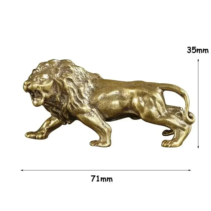 Hot Antique Bronze Lion King Statue Small Ornaments Solid Copper Mountain Lions Miniature Figures Brass Sculpture Crafts Decor