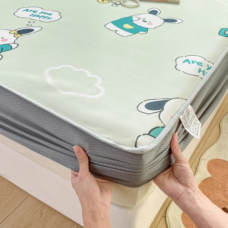 2024 Spring/summer New Printed Soft Mat Bed Hat Cartoon Cool Bed Cover Student Adult All-purpose Single Bed with Elastic Sheets 4