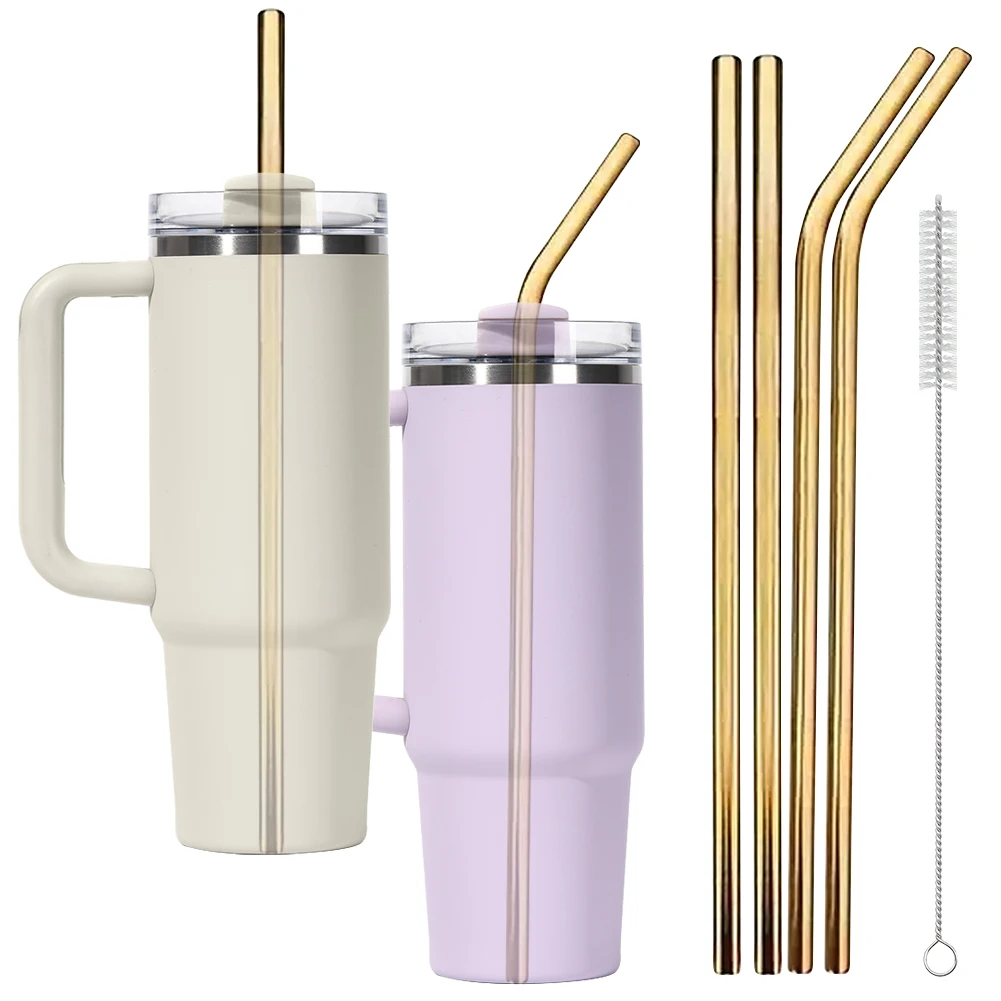 Stainless Steel Drinking Straws with Cleaning Brush - Set of 4