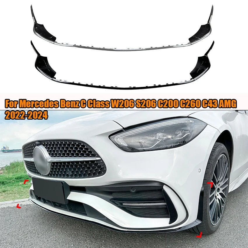 

Front Bumper Lip Splitter Diffuser Body Kit Spoiler Bumper Guard For Mercedes Benz C Class W206 S206 C200 C260 C43 AMG 2022-2024