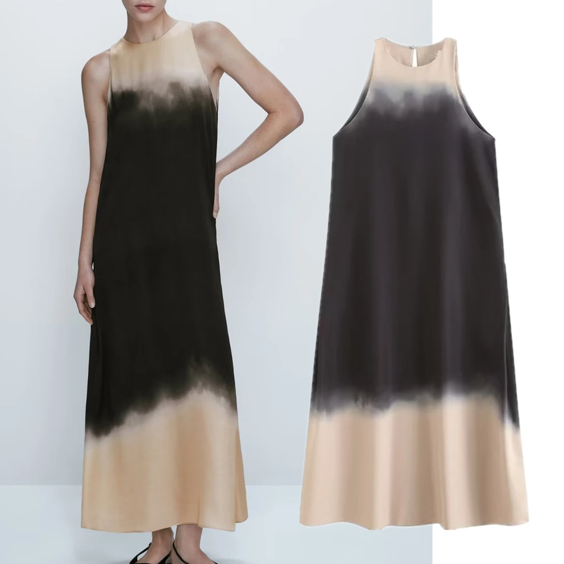 

Elmsk2023 Summer French Style Fashion Ladies Vintage Gradient Print Tank Dress Casual Party Midi Dress Women