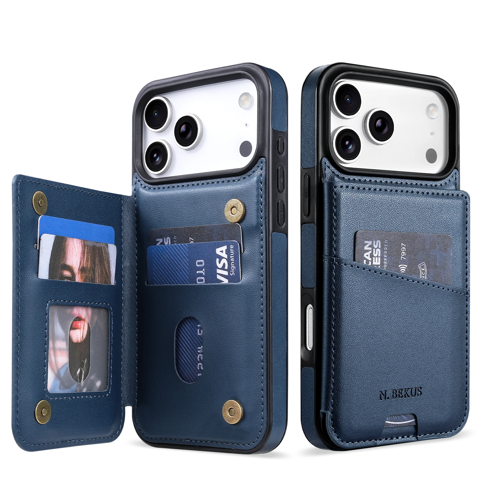 Leather Flip Wallet Card Slot Holder Protector Case - Universal Phone Cover