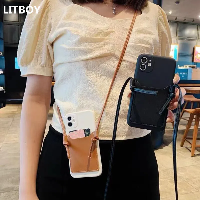 Luxury Wallet Card Holder Crossbody Lanyard Soft Case for iphone X XR