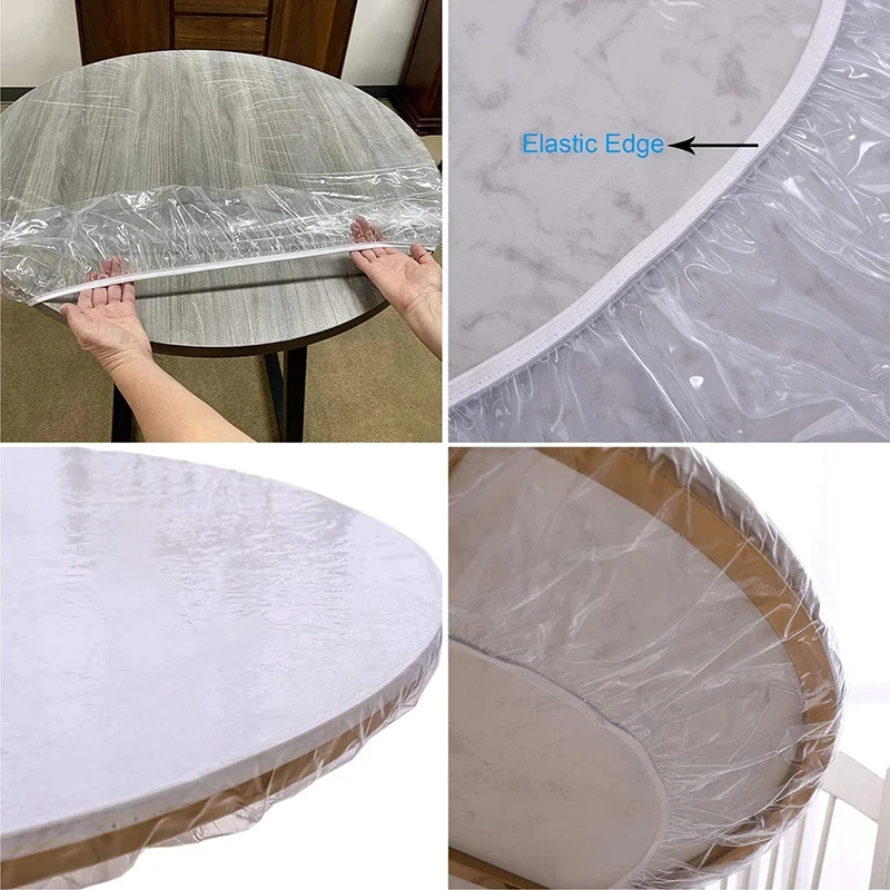10 Stück 0,8/1/1,2/1,4 m Einweg-Rundtischdecke, transparent, wasserdicht, ölbeständig, Esstisch-Abdeckung, Schutztuch – Detail 6