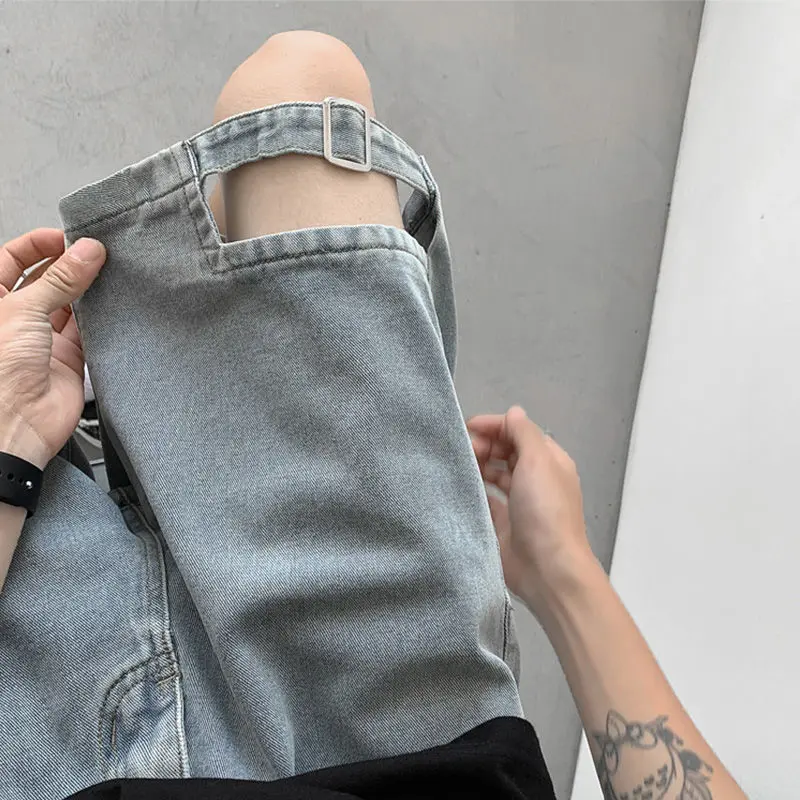 Ripped denim shorts men's summer American high street design niche trousers trendy brand loose large size trousers men clothing