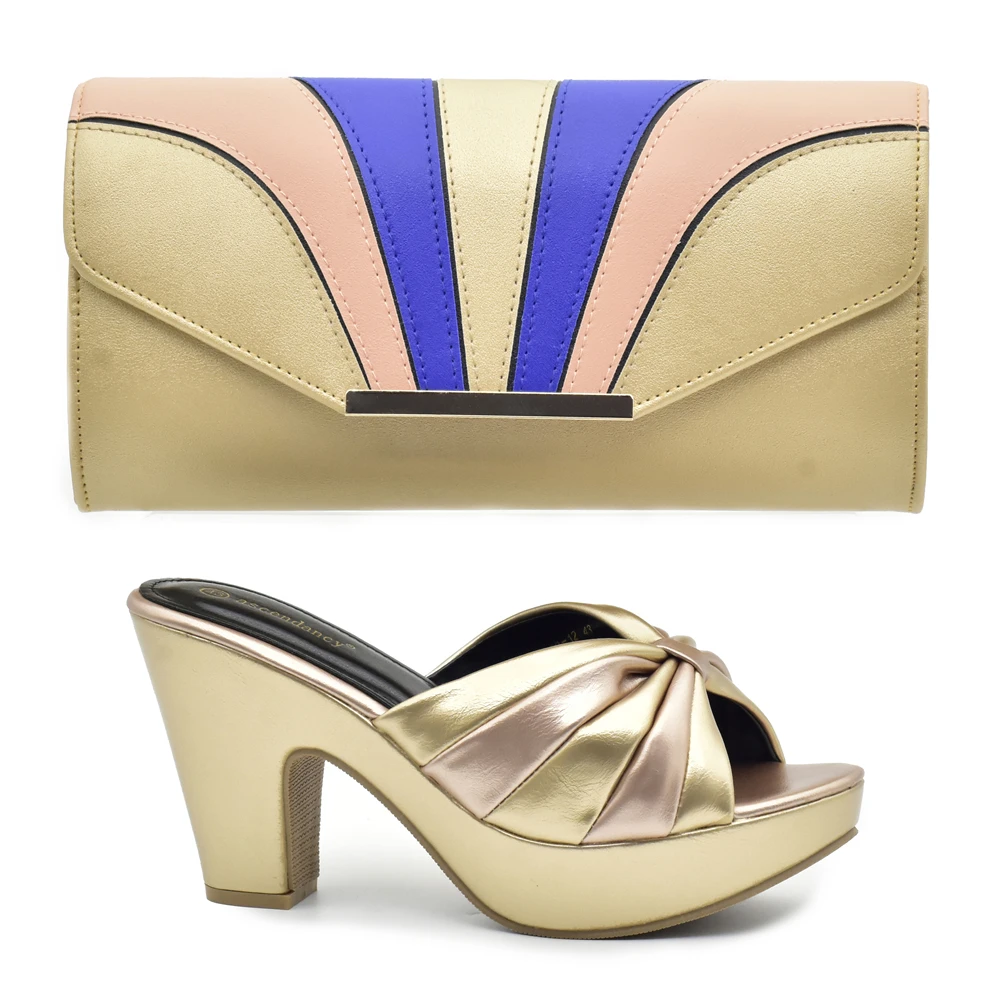 

Doershow High Quality African Style Ladies Shoes And Bags Set Latest gold Italian Shoes And Bag Set For Party HAA1-17
