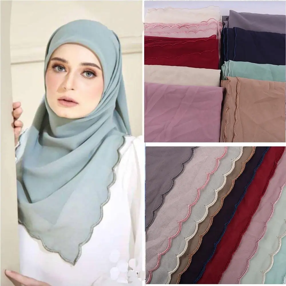 Chiffon HIjab Square Scarf Embroidery Muslim Bawal Scarf Shawl Tudung Head Wrap for Women 125X125cm цена и фото