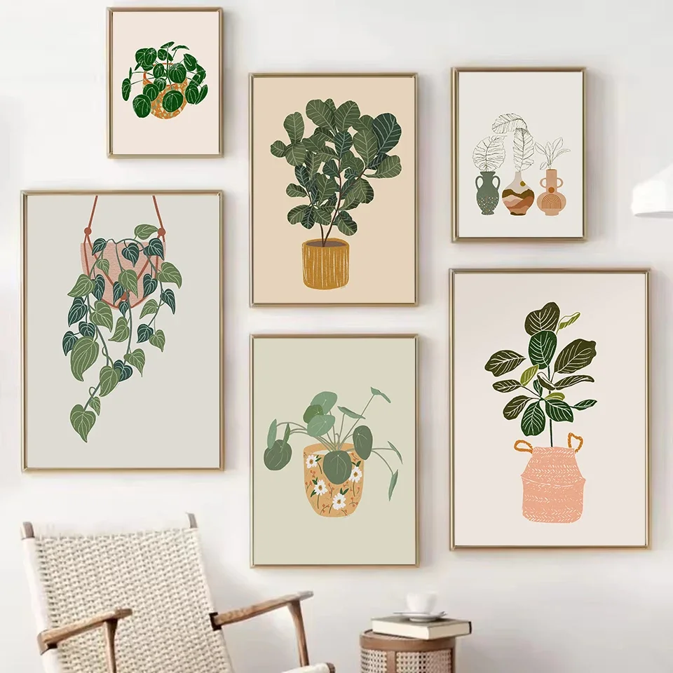 BohoAbstractClassicHousePlantinVaseGreenFloralBotanicalPosterCanvasPaintingWallArtPicturesHomeInteriorDecor-AliExpress15