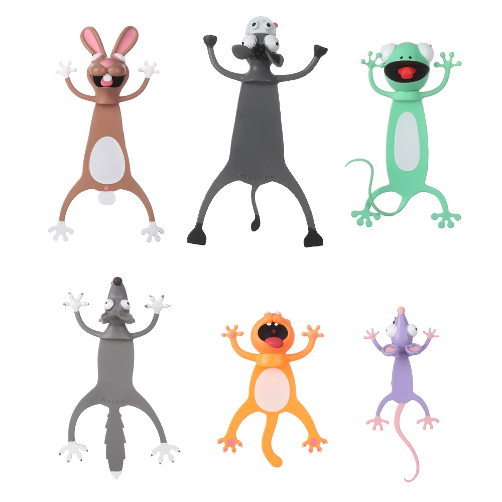 3D Cartoon Animal Bookmarks - Ocean Series with Seal, Octopus, Cat, Panda, and Shiba Inu