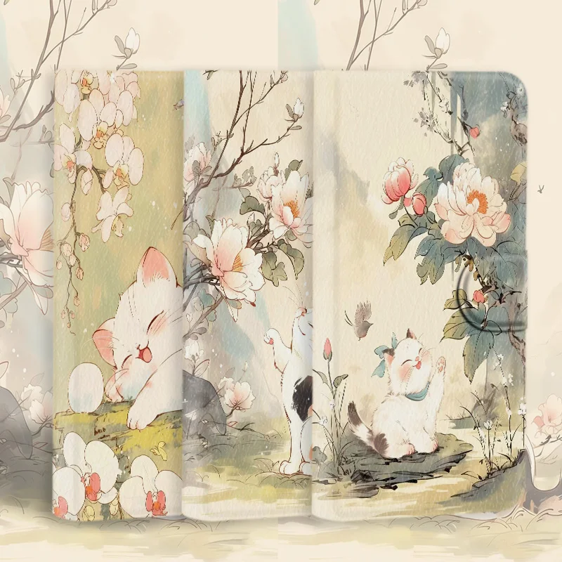 Elegant Leather Magnetic Flip Case - Adorable Cat Design Wallet Cover