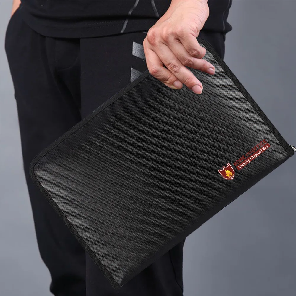 Portable Fireproof Water Resistant Document Bag Large Capacity Money File Folder Safe Bag with A4 Size 12 Pockets Zipper Closure