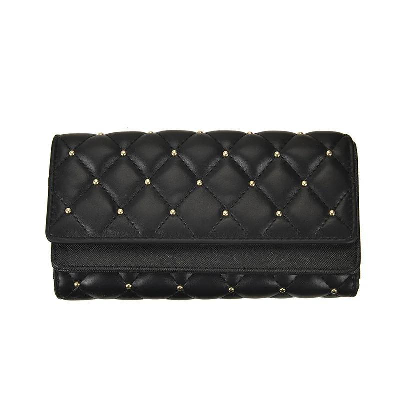 

Fashion Studded Women's Wallet with Plaid Pattern Solid Color Large Capacity Diamond Grid Purses for Women