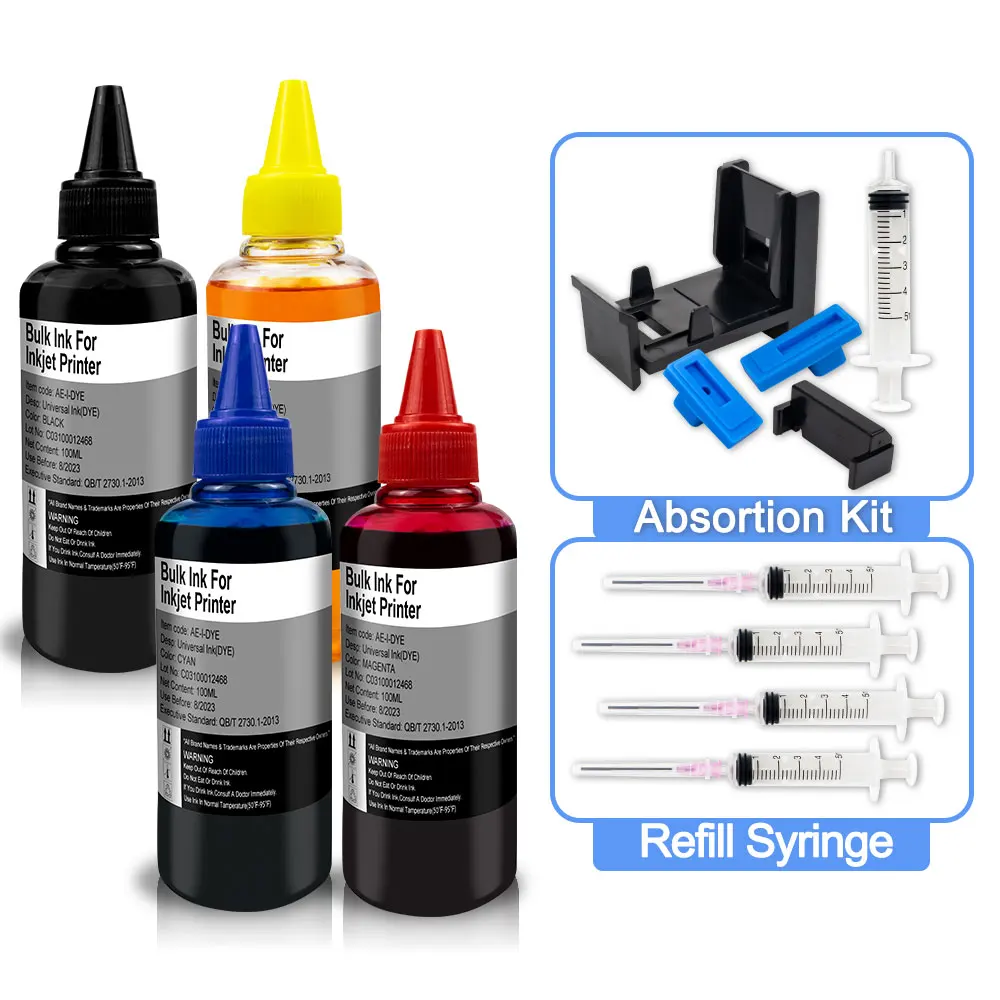 ALIZEO Universal Refill Ink Kit for Epson for Iconic Brand for HP for Brother Printer CISS Ink refillable printers dye Ink