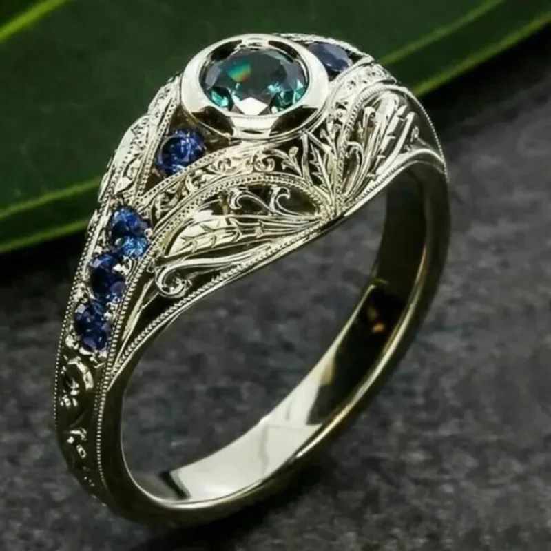 Vintage Fashion Hollow Carving Flower Inlay Colorful Zircon Ring For Women Fashion Rings Accessories Custom Jewelry 1