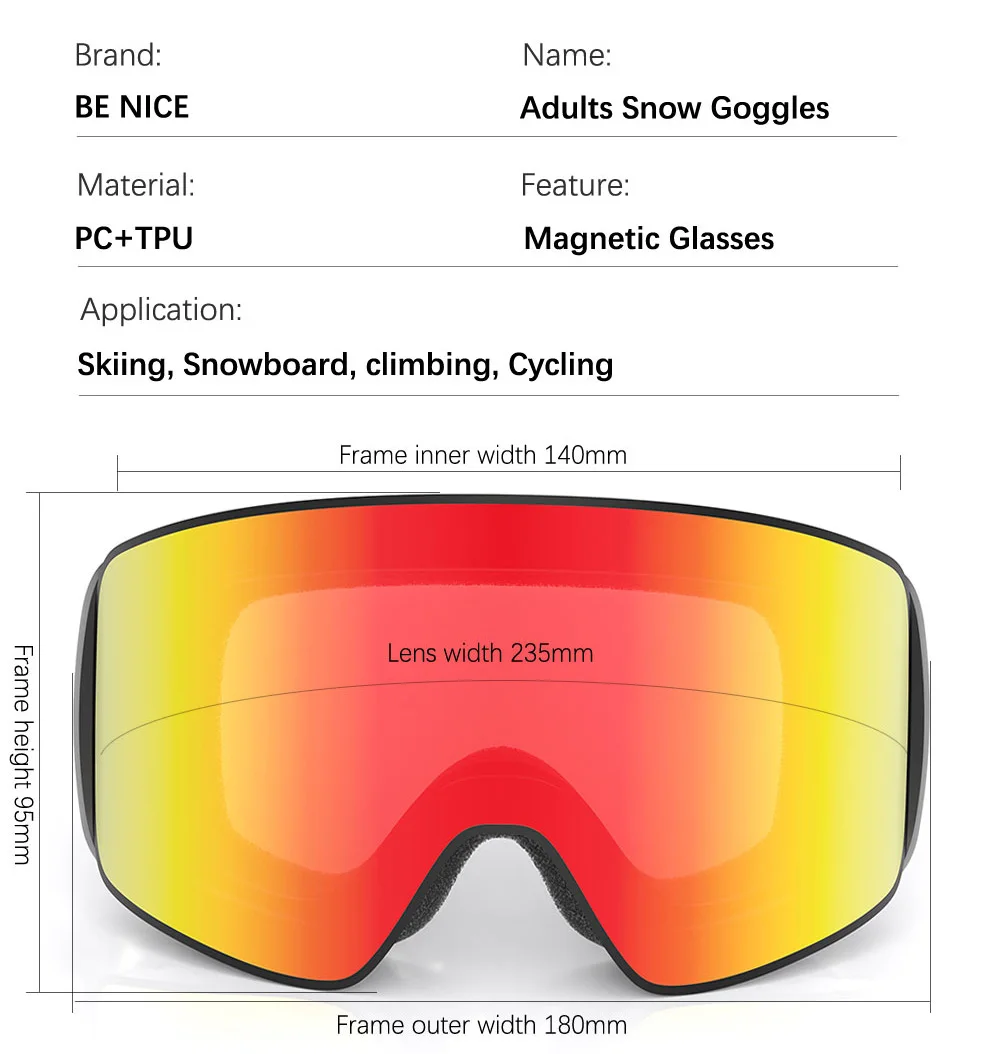 UV400 Magnetic Ski Goggles with Double Layer Polarized Lens Skiing Anti-fog Snowboard Goggles for Men Women Ski Glasses Eyewear 2
