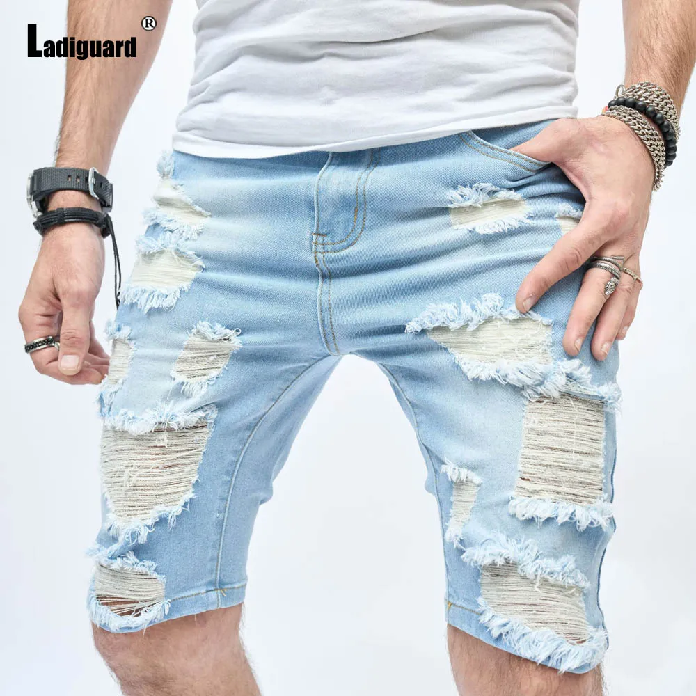 

Ladiguard Men's Hole Ripped Demin Shorts 2023 America Europe Fashion Hip Hop Short Jeans Male Casual Skinny Half Demin Shorts
