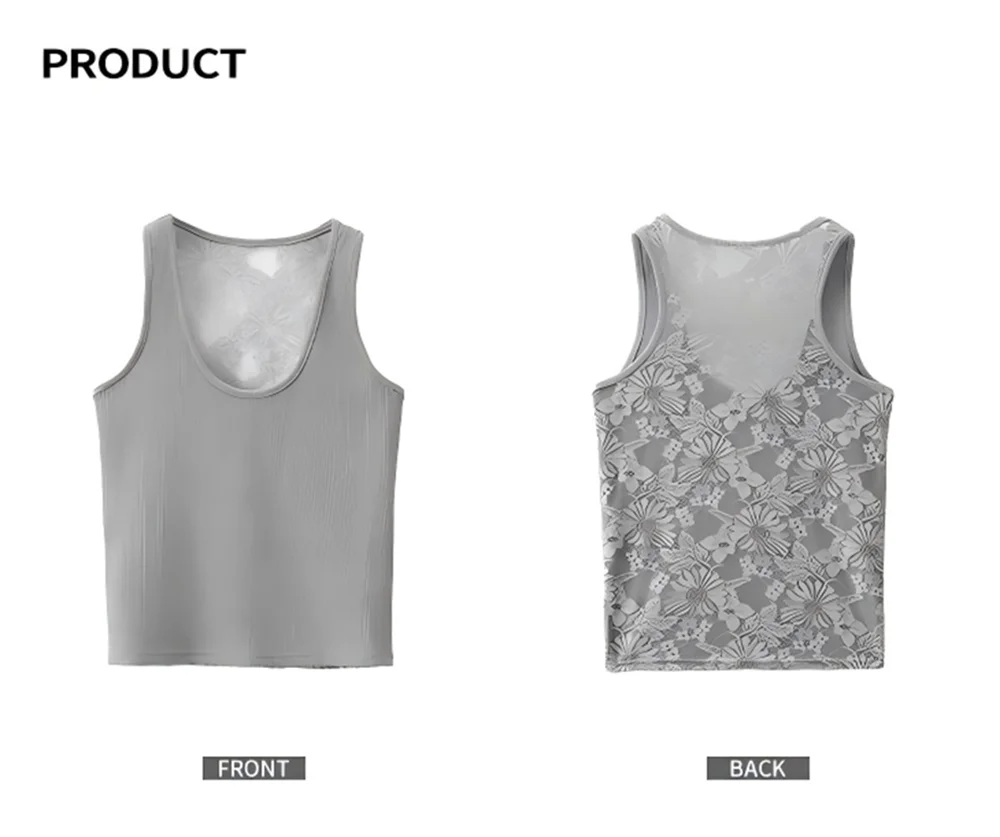 Damen Einfarbiges Spitzen-Top im Koreanischen Stil, Sommerliches Trendiges Baumwoll-Unterhemd, Ärmelloses Camisole mit U-Ausschnitt, Bequemes Damen-Tanktop – Detail 4