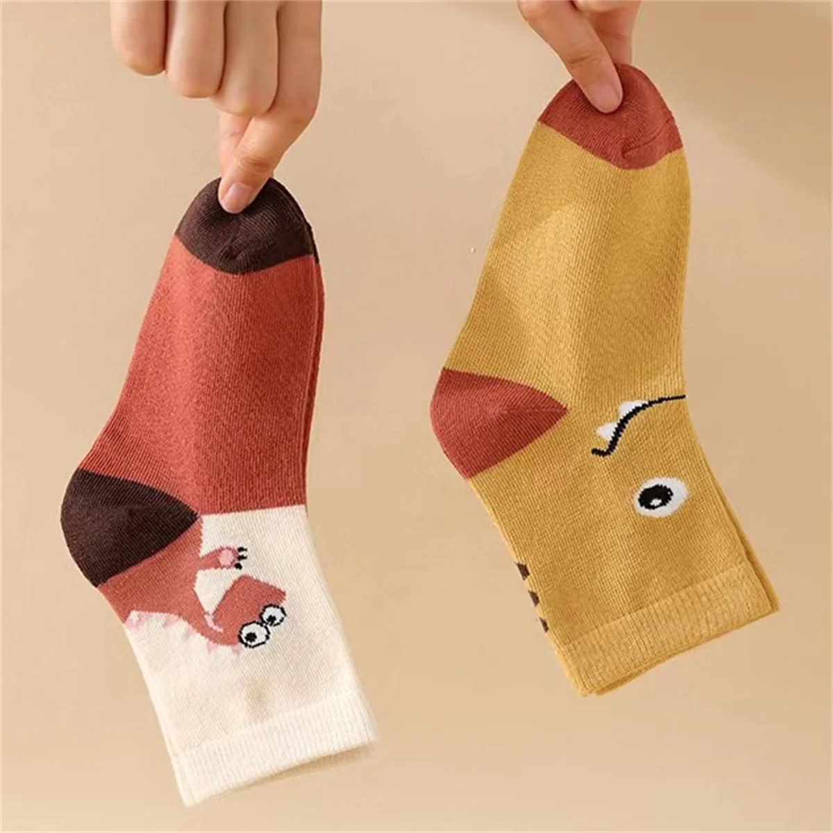 Kids Socks 5-Piece Set Autumn And Winter Cartoon Toddler Dinosaur Print Comfortable Stockings Casual Daily Socks All Seasons