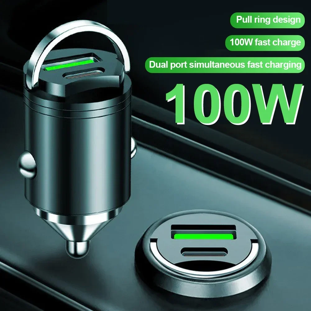 Compact 100W Dual USB Fast Car Charger with Type C Port