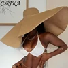 Summer 70cm Large Wide Brim Sun Hats For Women Oversized Beach Hat Foldable Travel Straw Hat Lady UV Protection Sun Shade Hat 1