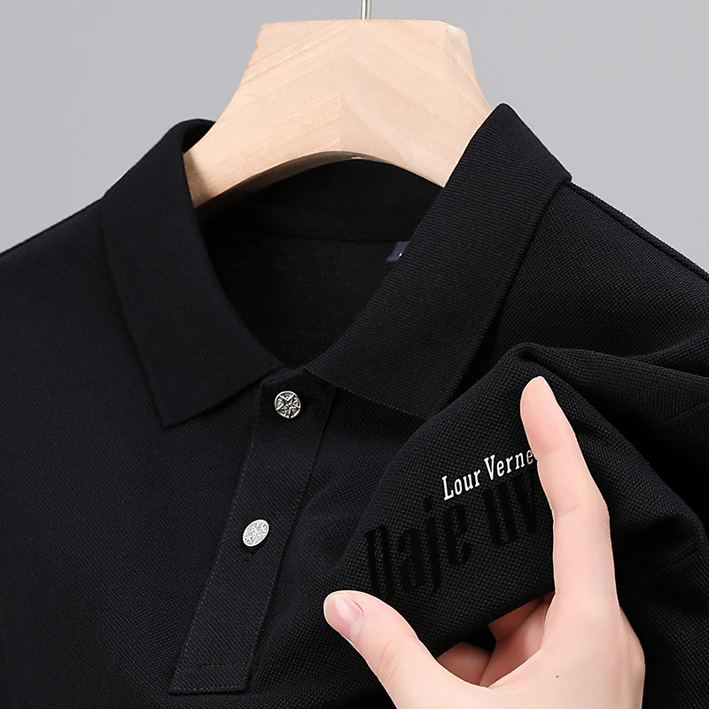 

100% Cotton High End Designer Men's Polo Shirt Summer New Short Sleeve Lapel Solid Print T-shirt Korean Trend Fashion Golf Ropa
