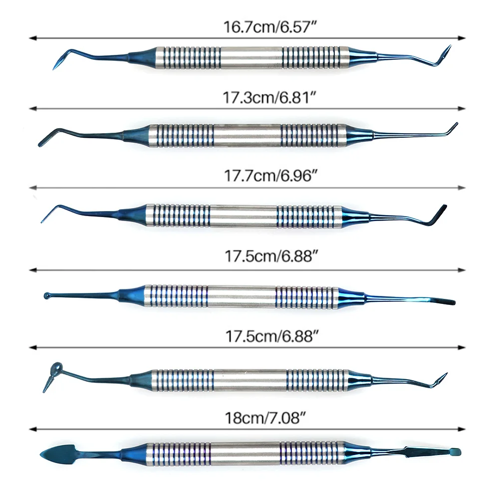 ELIJAH 6Pcs/Kit Orthodontic Composite Resin Filling Spatula Restoration Tool Titanium Plated Head Resin Filler Set Thick Handle 5