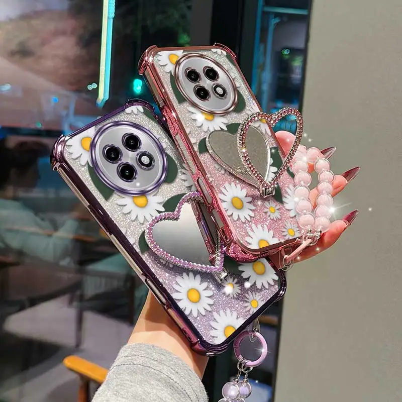 White Daisy Phone Case Set with Lanyard & Circular Stand - 3 Piece Bundle