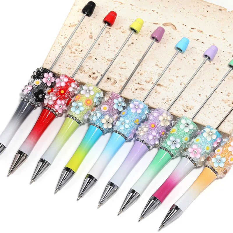 수제 DIY 구슬 볼펜, 새로운 꽃 하늘 별 설탕 구슬 펜, 도매 볼펜, 학용품 문구, 10 개