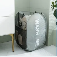 Folding Popup Laundry Baskets Home Mesh High Capacity Washable Dirty Clothes Toys Dolls Storage Bathroom Hamper Bag Side Pockets 3