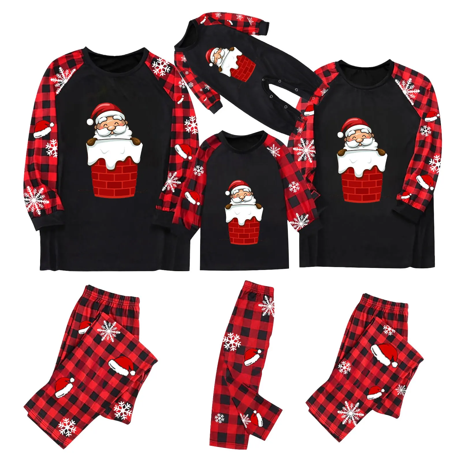thumbnail image 4 of Conjunto de pijamas a juego para toda la familia, conjuntos navideños, lindo conjunto de pijamas de Papá Noel, ropa de dormir navideña a cuadros, ropa de casa para adultos y niños, mameluco para bebé, 4 of 5