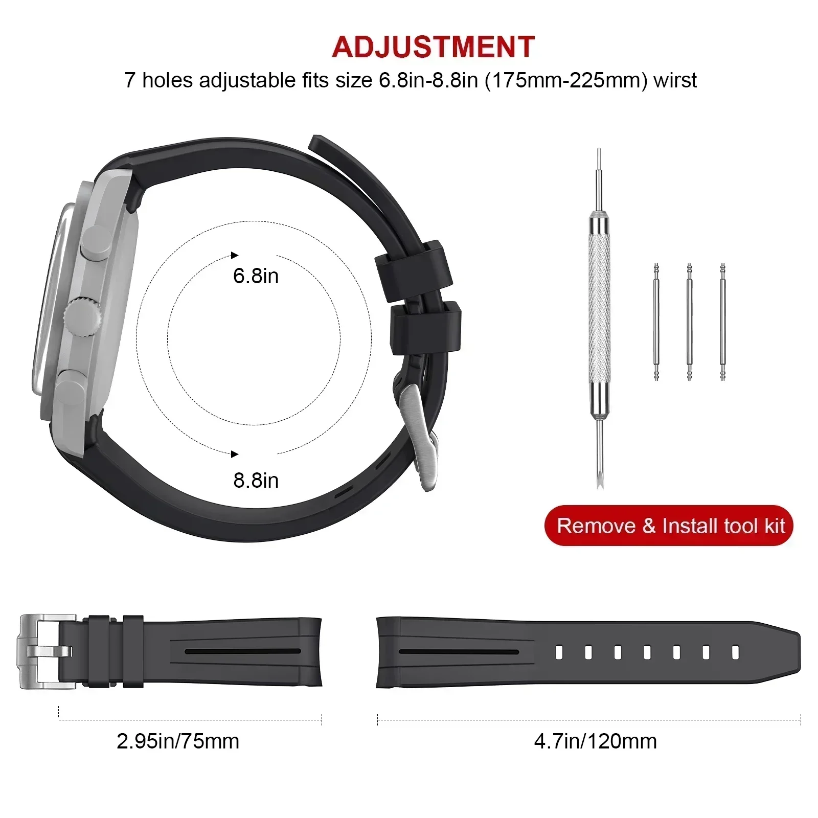 Silicone Diving Sport Watch Band – Waterproof Curved End Rubber Strap