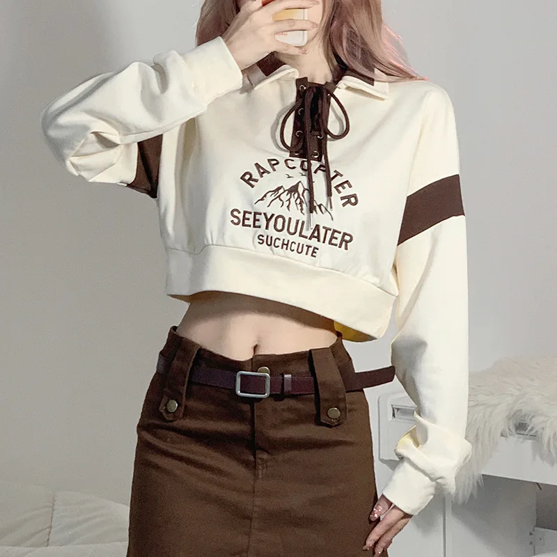 

2022 Autumn Sweatershirts Long Sleeve Patchwork Tops Vintage Grunge Loose Casual Sweatershirt 90 s Streetwear Outfits Tops