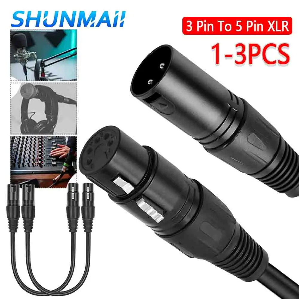 1-3Pcs 3 Pin Male To 5 Pin Female Connector 3Pin XLR Male To 5Pin XLR Female DMX Adapter Cable 30cm for Microphone DMX Stage