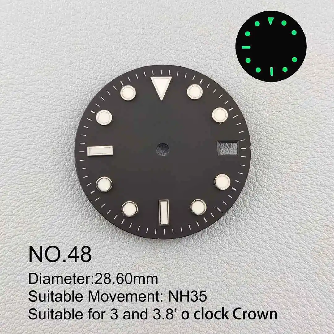 28.5mm Dial Watch Face Fit NH Movement 35 36 Movement Green Luminous Watch Accessories Customizable