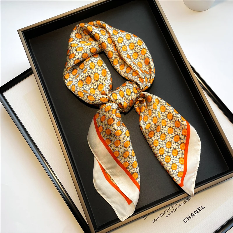 Plaid Silk Square Scarf Women Satin Shawl Wrap Hijab Female Hair Band  Wrist Luxury Headkerchief 70*70cm Echarpe 2022 Bandana